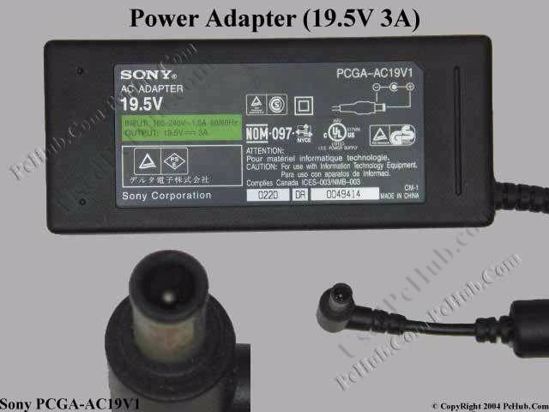 Sony Vaio Parts AC Adapter- Laptop 19.5V 3A, Barrel 6.0/4.5mm With Pin, 2-Prong