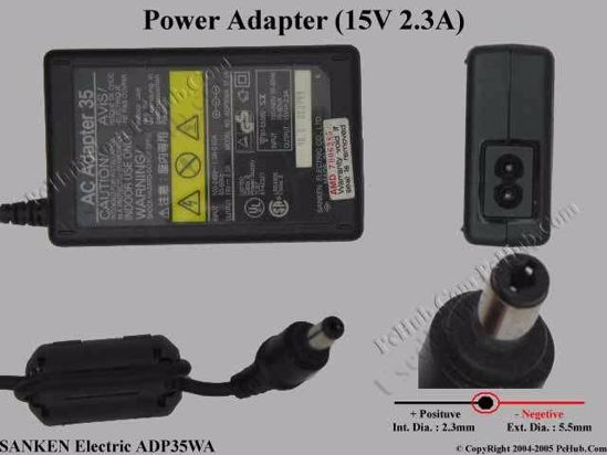 SANKEN ADP35WA AC Adapter- Laptop 15V 2.3A, Tip B