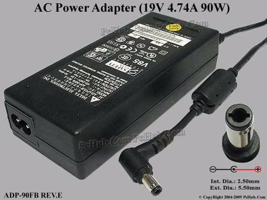 Delta Electronics ADP-90FB REV.E AC Adapter- Laptop 19V 4.74A, 5.5/2.5mm, 2-Prong