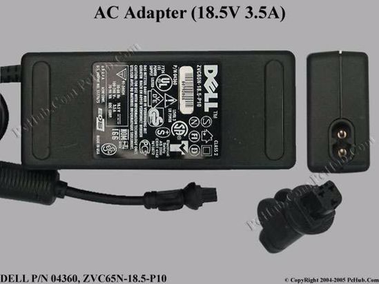 Dell Common Item (Dell) AC Adapter- Laptop 18.5V 3.5A, 3-Hole tip, 2-Prong