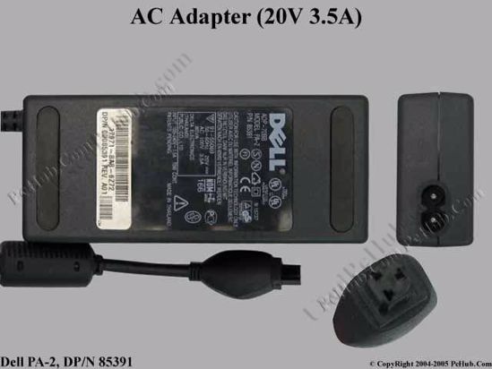 Dell Common Item (Dell) AC Adapter- Laptop 20V 3.5A, 3-Pin Hole, 2-Prong