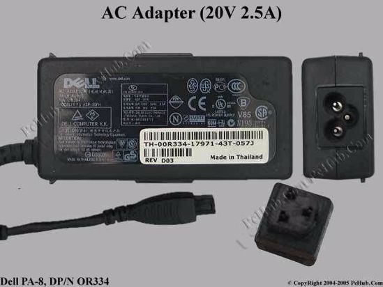 Dell Common Item (Dell) AC Adapter- Laptop 20V 2.5A, 3-Round Pin, 3-Prong