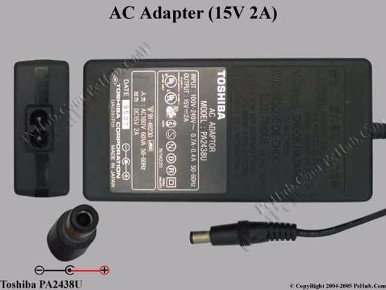 Toshiba Common Item (Toshiba) AC Adapter- Laptop PA2438U, 15V 2A, Tip-D, 2-prong