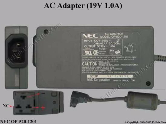 NEC Common Item (NEC) AC Adapter- Laptop OP-520-1201, 19V 1.0A