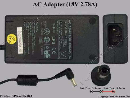 Proton SPN-260-18A AC Adapter- Laptop 18V 2.78