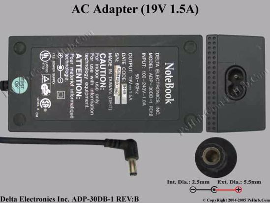 Delta Electronics ADP-30DB-1 REV:B AC Adapter- Laptop 19V 1.5A