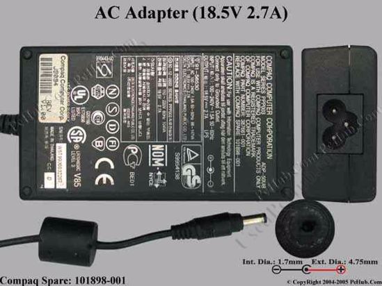 Compaq Armada Series AC Adapter- Laptop 101898-001, 18.5V 2.7A, Tip T