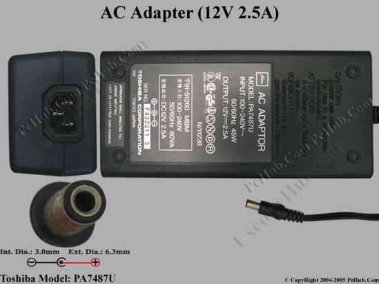 Toshiba Common Item (Toshiba) AC Adapter- Laptop 12V 2.5A, 6.5/3.0mm, IEC C14