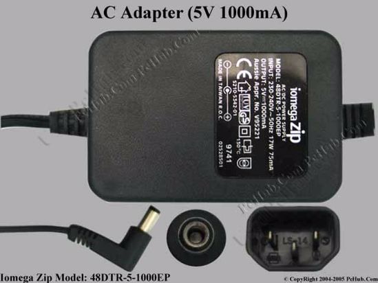 Iomega 48DTR-5-1000EP AC Adapter- Laptop 5V 1000mA