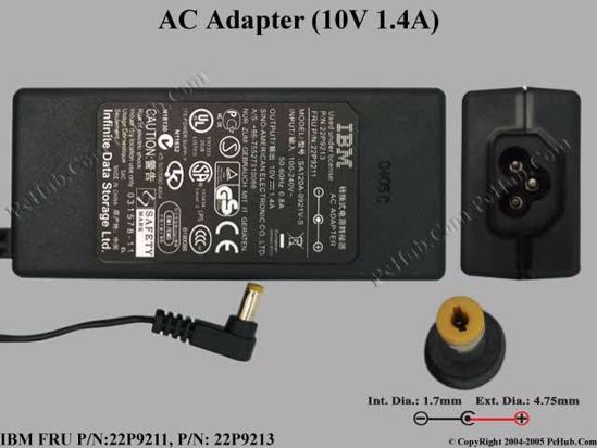 IBM Common Item (IBM) AC Adapter- Laptop 22P9211, 10V 1.4A