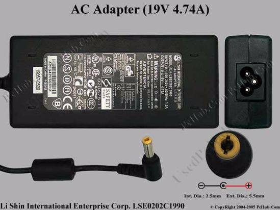 Li Shin LSE0202C1990 AC Adapter- Laptop 19V 4.74A, 5.5/2.5mm, 3-Prong