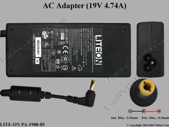 LITE-ON PA-1900-05 AC Adapter- Laptop 19V 4.74A, 5.5/2.5mm 12mm, 3-Prong