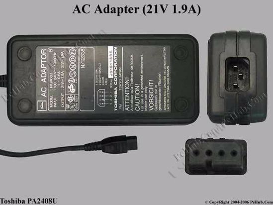 Toshiba Common Item (Toshiba) AC Adapter- Laptop PA2408U, 21V 1.9A, 4-pin Hole