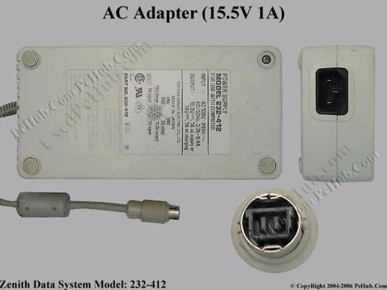 Zenith 232-412 AC Adapter- Laptop 15.5V 1A