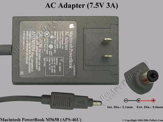 Apple Common Item (Apple) AC Adapter- Laptop 7.5V 3A, 5.5/2.1mm, US 2-Pin Plug