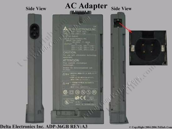 Delta Electronics ADP-36GB REV:A3 AC Adapter- Laptop 20V 1.2A, 3-pin