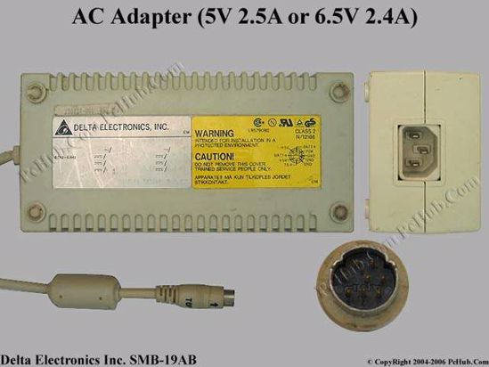 Delta Electronics SMB-19AB AC Adapter- Laptop 5.0V 2.5A or 5.0V 0A, 7.5V 0.4A or 6.5V 2.