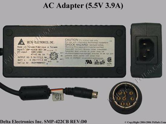 Delta Electronics SMP-422CB REV:D0 AC Adapter- Laptop 5.5V 3.9A, 8-pin DIN, IEC