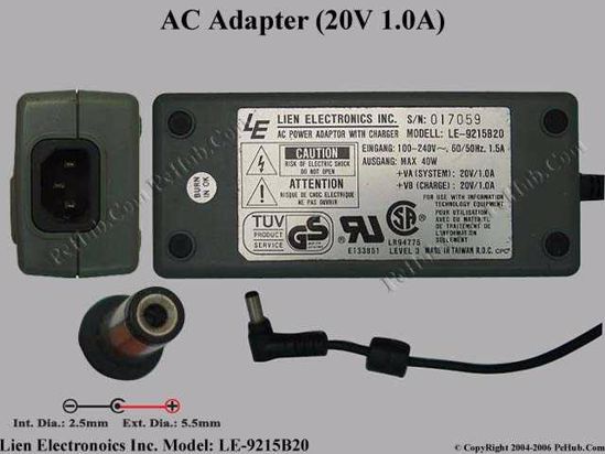 LIEN Electronics LE-9215B20 AC Adapter- Laptop 20V 1A