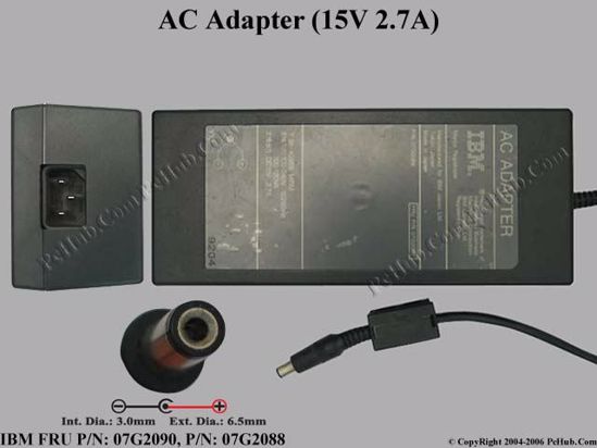 IBM Common Item (IBM) AC Adapter- Laptop 07G2090, 15V 2.7A, Tip D