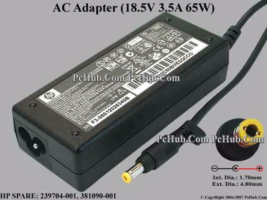 HP Common Item (HP) AC Adapter- Laptop 18.5V 3.5A, 4.8/1.7mm, 3-Prong