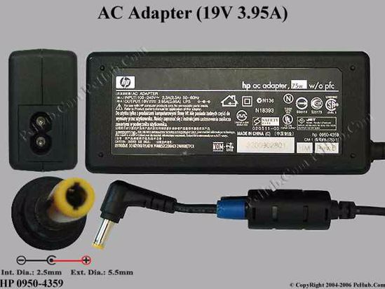 HP Common Item (HP) AC Adapter- Laptop 19V 3.95A, 5.5/2.5mm, 2-Prong