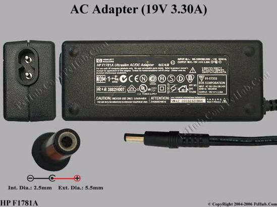 HP Common Item (HP) AC Adapter- Laptop F1781A, 19V 3.3A, Tip C