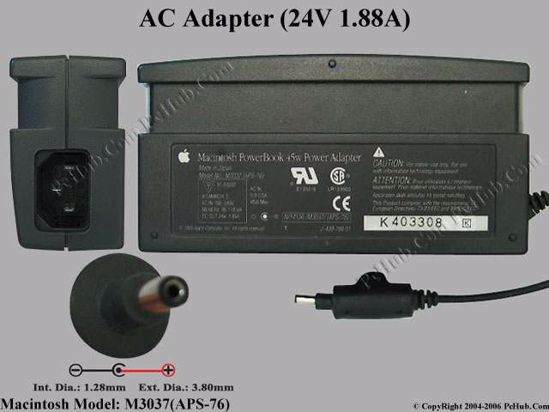 Apple Common Item (Apple) AC Adapter- Laptop M3037(APS-76), 24V 1.88A