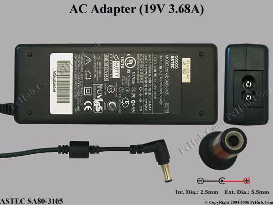 ASTEC SA80-3105 AC Adapter- Laptop 19V 3.68A, Tip C