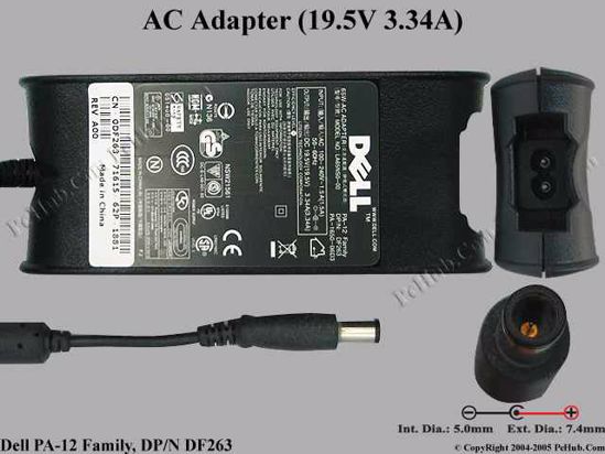 Dell Common Item (Dell) AC Adapter- Laptop 19.5V 3.34A, 7.4/5.0mm With Pin, 2-Prong