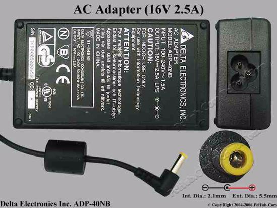 Delta Electronics ADP-40NB AC Adapter- Laptop 16V 2.5A, Tip B