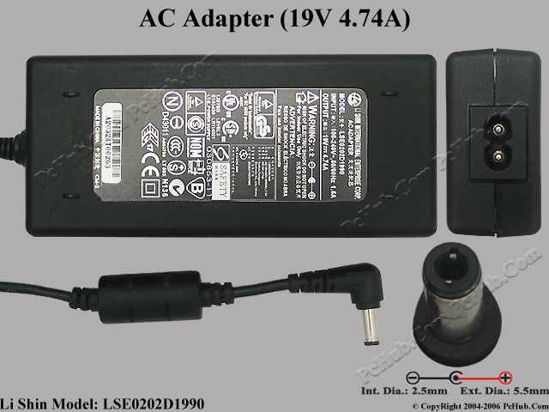 Li Shin LSE0202D1990 AC Adapter- Laptop 19V 4.74A, 5.5/2.5mm, 2-Prong