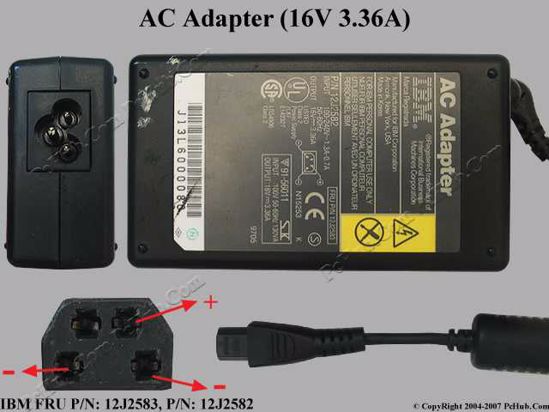 IBM Thinkpad Series AC Adapter- Laptop 12J2583, 16V 3.36A, 4-pin