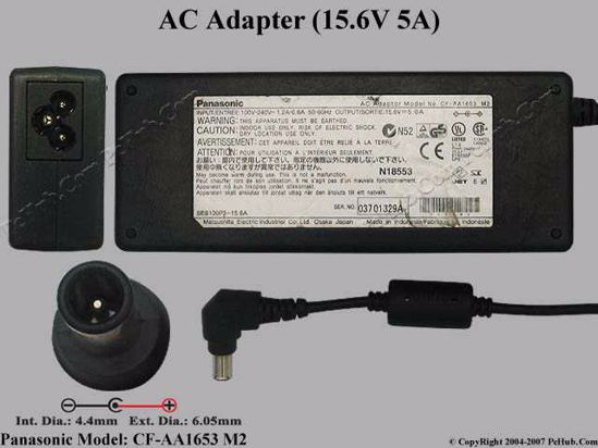 Panasonic Common Item (Panasonic) AC Adapter- Laptop CF-AA1653 M2, 15.6V 5A, Tip E