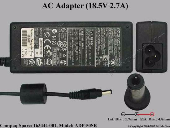 Compaq Armada Series AC Adapter- Laptop 163444-001, ADP-50SB, 18.5V 2.7A