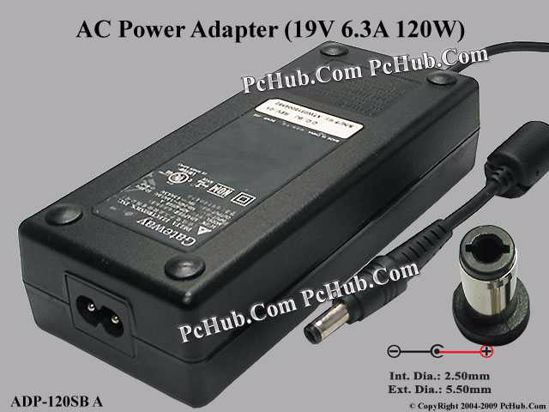 Gateway Common Item (Gateway) AC Adapter- Laptop 19V 6.3A, 5.5/2.5mm, 2-Prong