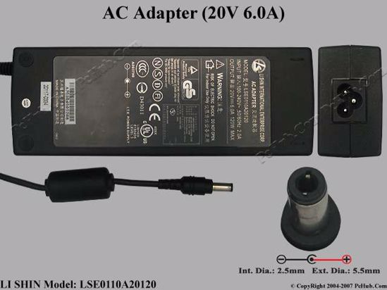 Li Shin LSE0110A20120 AC Adapter- Laptop 20V 6A, 5.5/2.5mm, 3-Prong