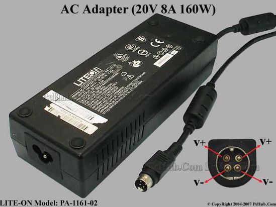 LITE-ON PA-1161-02 AC Adapter- Laptop 20V 8A, 4-Pin P1 4=V