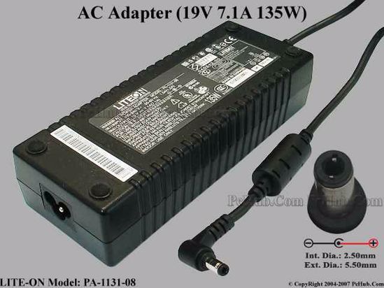 LITE-ON PA-1131-08 AC Adapter- Laptop 19V 7.1A, 5.5/2.5mm, 3-Prong