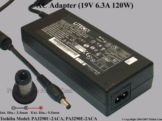 Toshiba Common Item (Toshiba) AC Adapter- Laptop 19V 6.3A, 5.5/2.5 12mm, 2-Prong