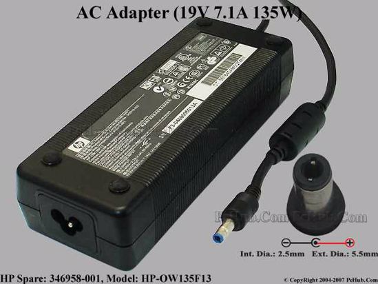 HP Common Item (HP) AC Adapter- Laptop 19V 7.1A, 5.5/2.5mm, 3-Prong