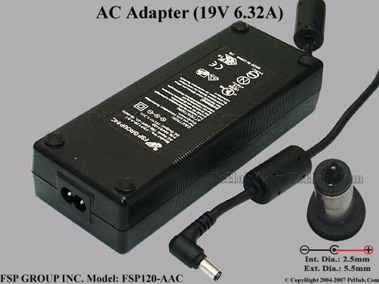 FSP Group Inc FSP120-AAC AC Adapter- Laptop 19V 6.32A, 5.5/2.5mm, 2-Prong