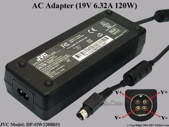 JVC HP-OW120B031 AC Adapter- Laptop 19V 6.32A, 4-Pin P1 4=V