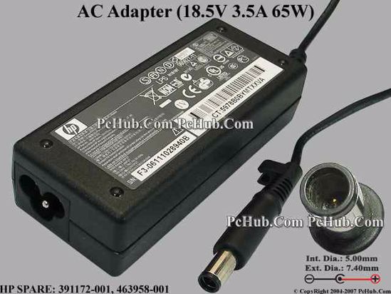 HP Common Item (HP) AC Adapter- Laptop 18.5V 3.5A, 7.4/5.0mm With Pin, 3-Prong