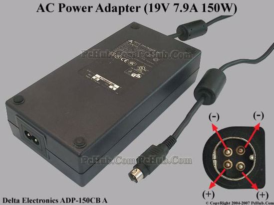 Delta Electronics ADP-150CB A AC Adapter- Laptop 19V 7.9A, 4-Pin P1 2=V