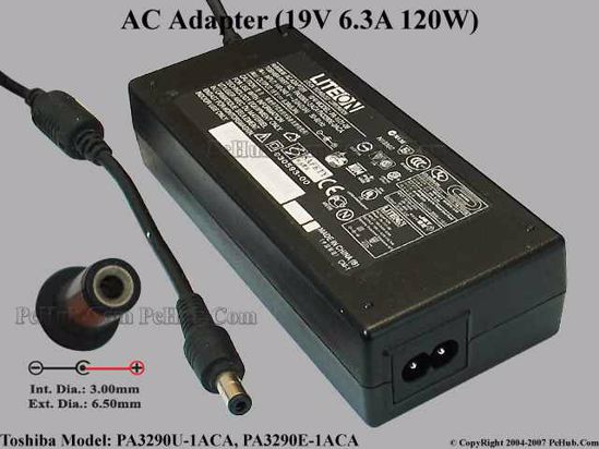 Toshiba Common Item (Toshiba) AC Adapter- Laptop 19V 6.3A, 6.5/3.0mm, 2-Prong