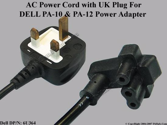 Dell Common Item (Dell) Power Cord 3 Wire PA-10/12, 6U364, (UK Plug)