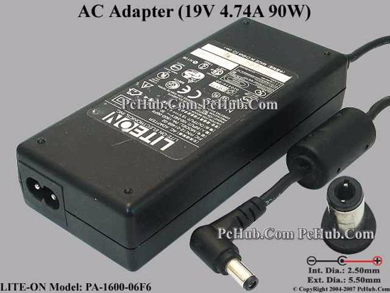 LITE-ON PA-1900-06F6 AC Adapter- Laptop 19V 4.74A, 5.5/2.5mm, 2-Prong