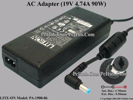 LITE-ON PA-1900-06 AC Adapter- Laptop 19V 4.74A, 5.5/1.7mm, 2-Prong