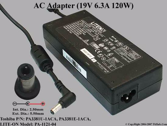 Toshiba Common Item (Toshiba) AC Adapter- Laptop 19V 6.3A, 5.5/2.5mm 12mm, 3-Prong